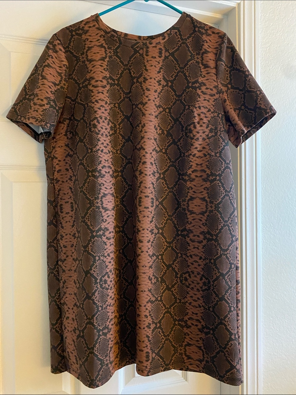 Zara Brown Snake-Print Short Sleeve Shift Dress